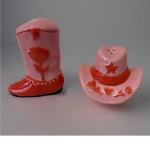 Pink Cowboy Boot and Hat Salt and Pepper Shakers